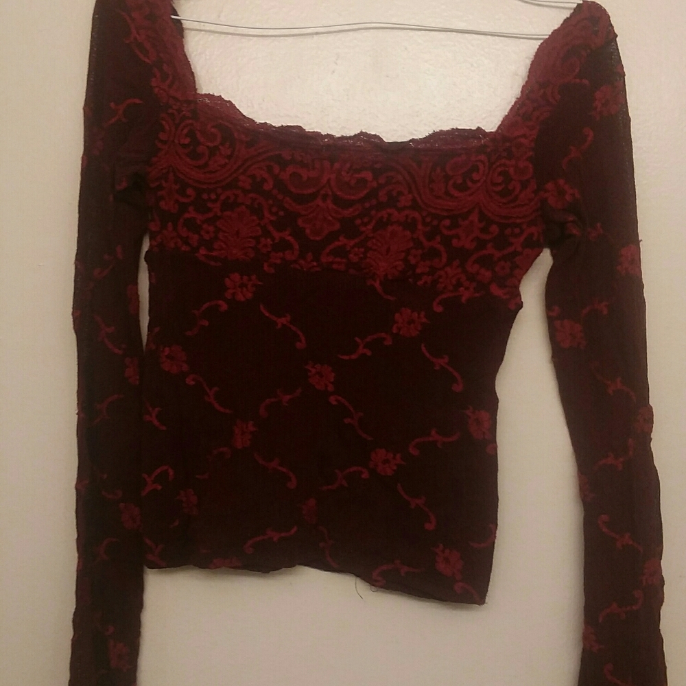Dark red lace crop top